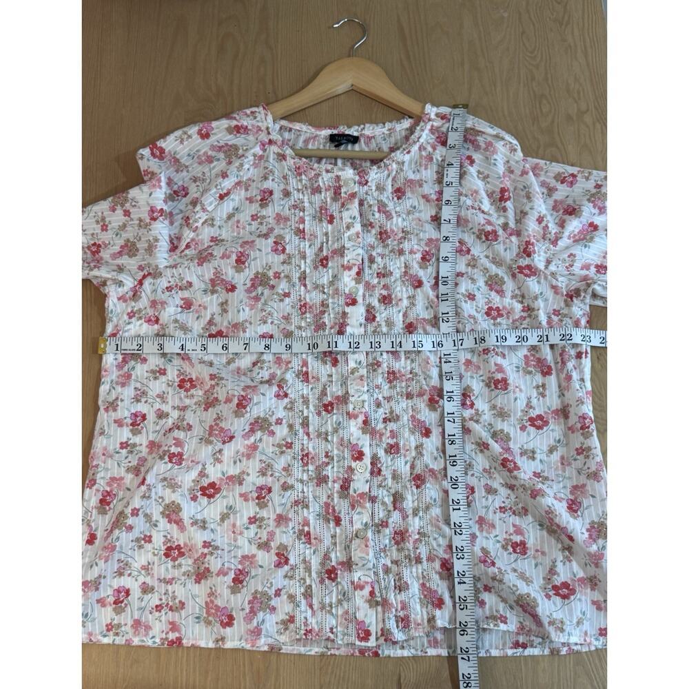 Talbots Womens Shirt XL Floral Cotton Coastal Beach Ruffle Pintuck Cottage - Picture 9 of 9